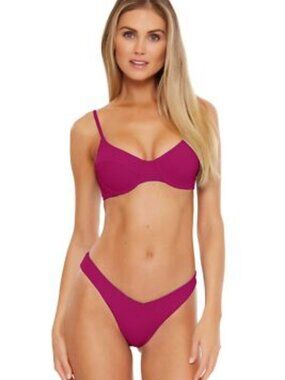 Becca by Rebecca Virtue Fine Line Rib Sarah Underwire Bra Top Pomegranate LG